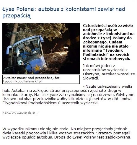 Drzewo ratuje autobus z dziemi